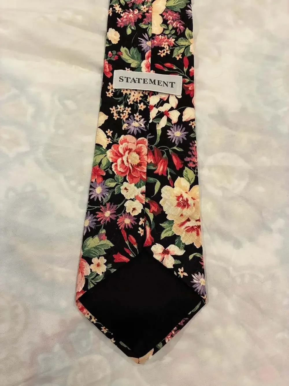 Statement Black Multi-Color Floral Cotton Necktie